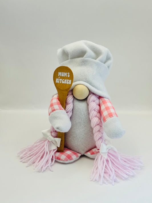 Handmade Personalised Chef Gonk, With Pink Platts and Spoon