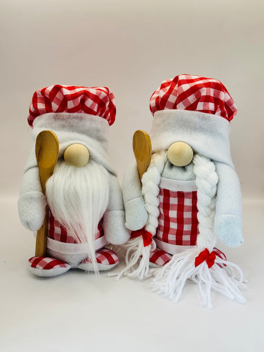 Red and White Gingham Chef Gonk, Designed and handmade by Forever Gnomes UK