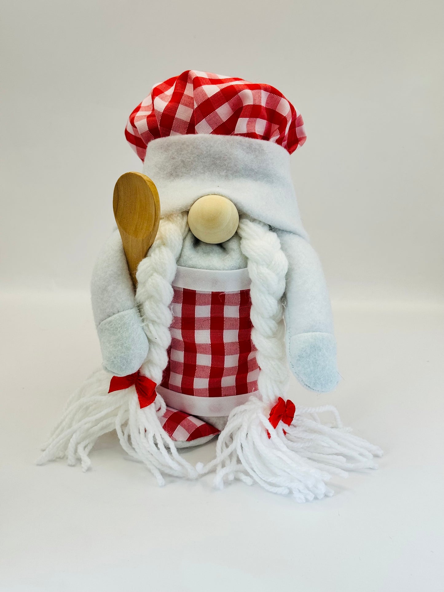 Red and White Gingham Chef Gonk, Designed and handmade by Forever Gnomes UK