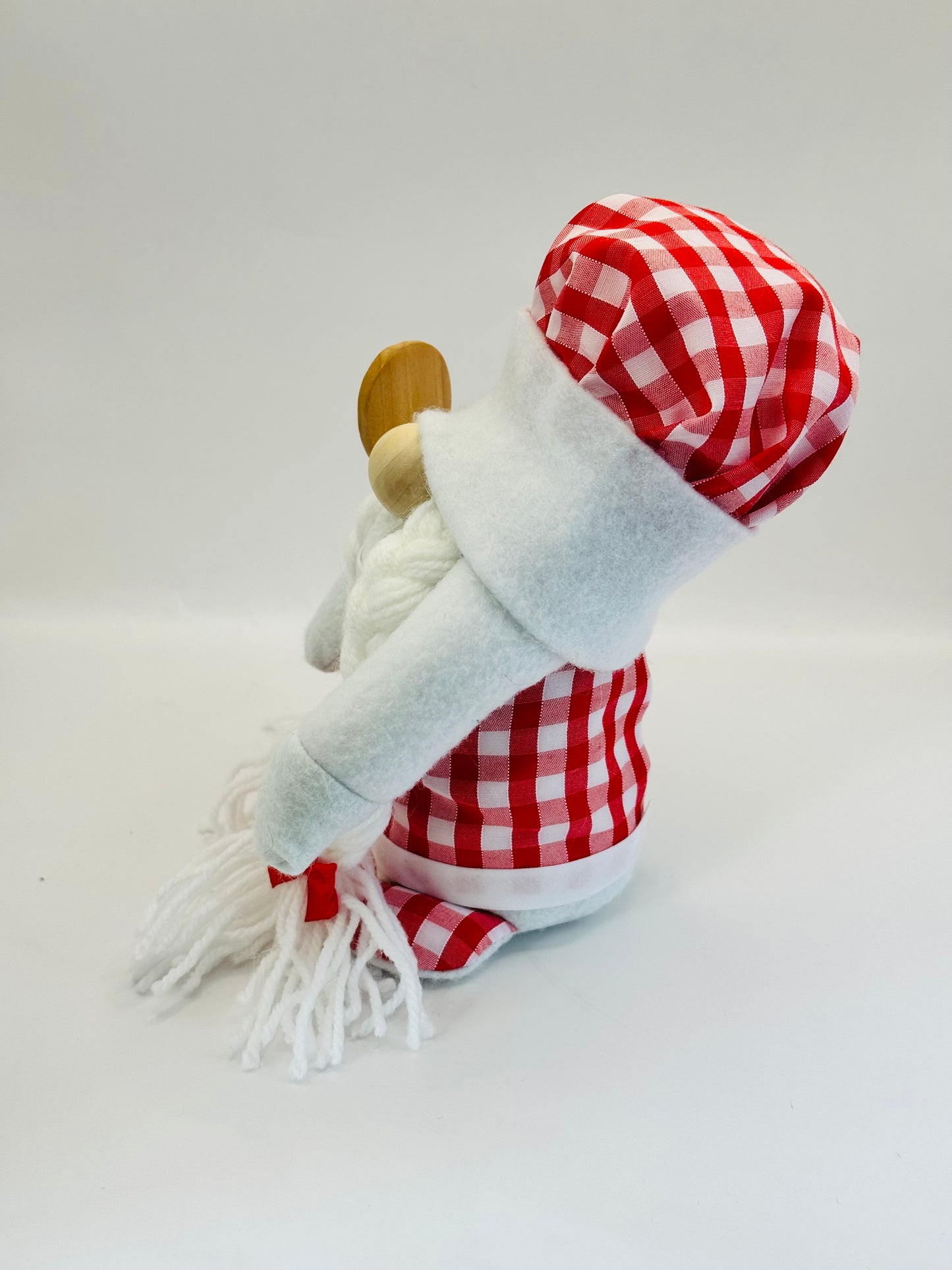 Red and White Gingham Chef Gonk, Designed and handmade by Forever Gnomes UK