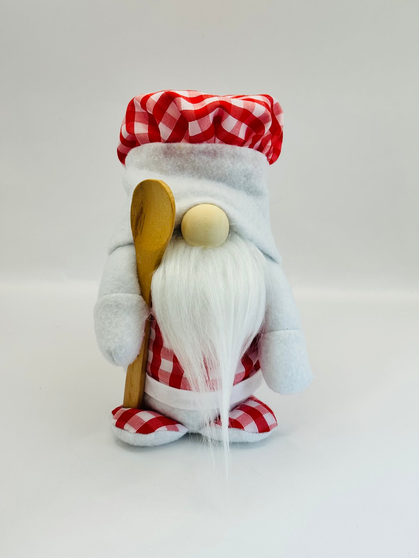 Red and White Gingham Chef Gonk, Designed and handmade by Forever Gnomes UK