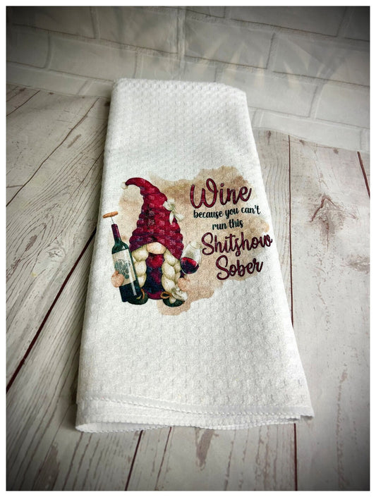 Handmade Wine, Waffle Weave Gnome Tea Towel, Nordic, Gonk, Swedish Tomte