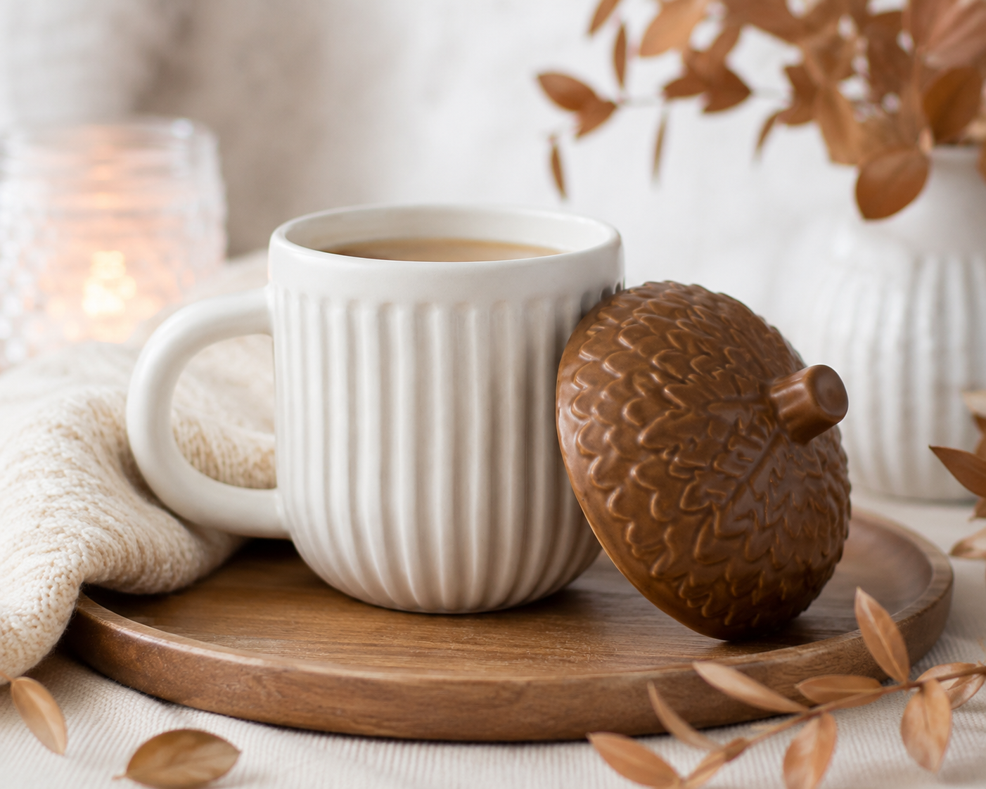 Acorn Lidded Ceramic Mug – Autumn Collection 🍂