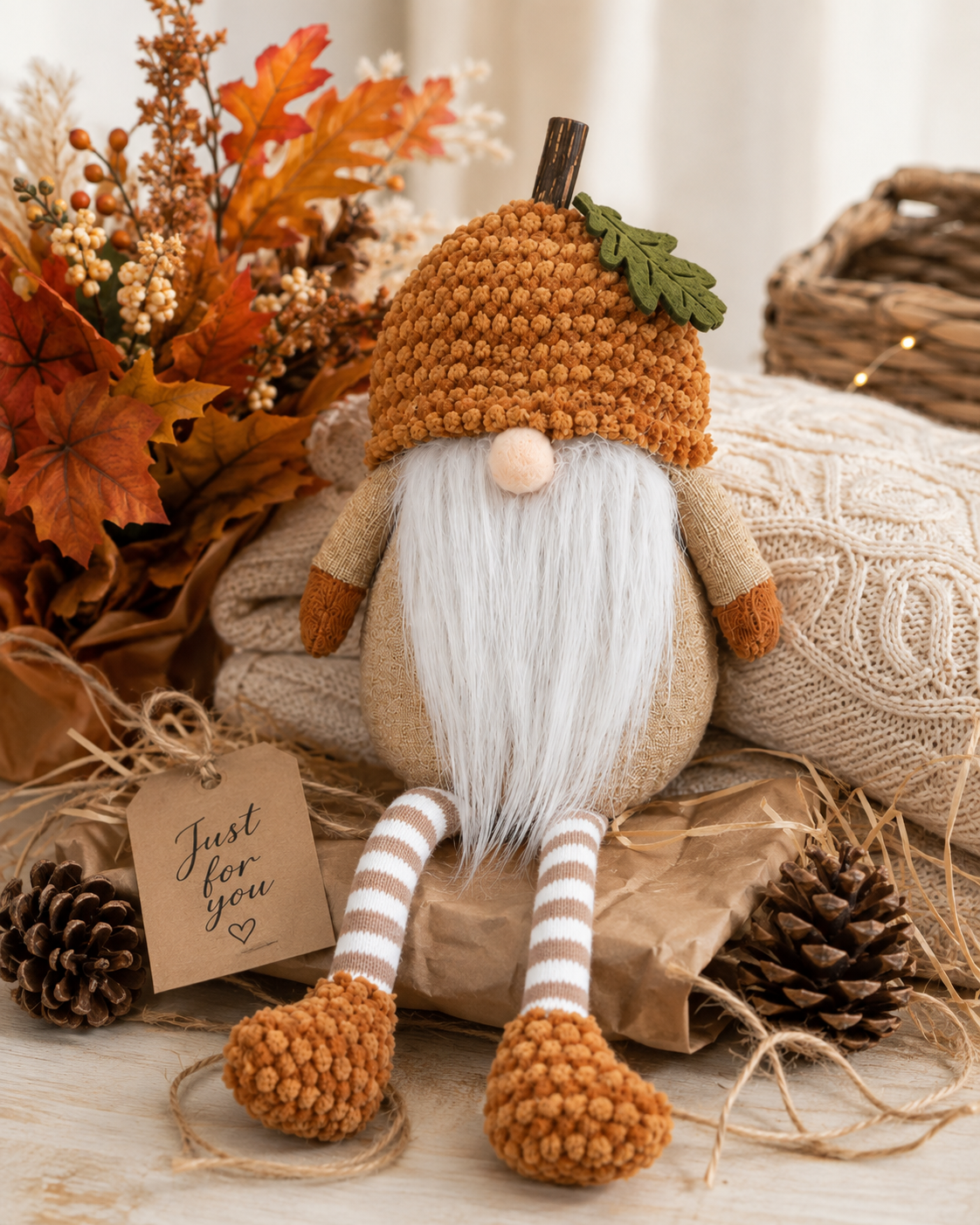 Autumn Acorn Shelf Sitter Gnome – 28cm