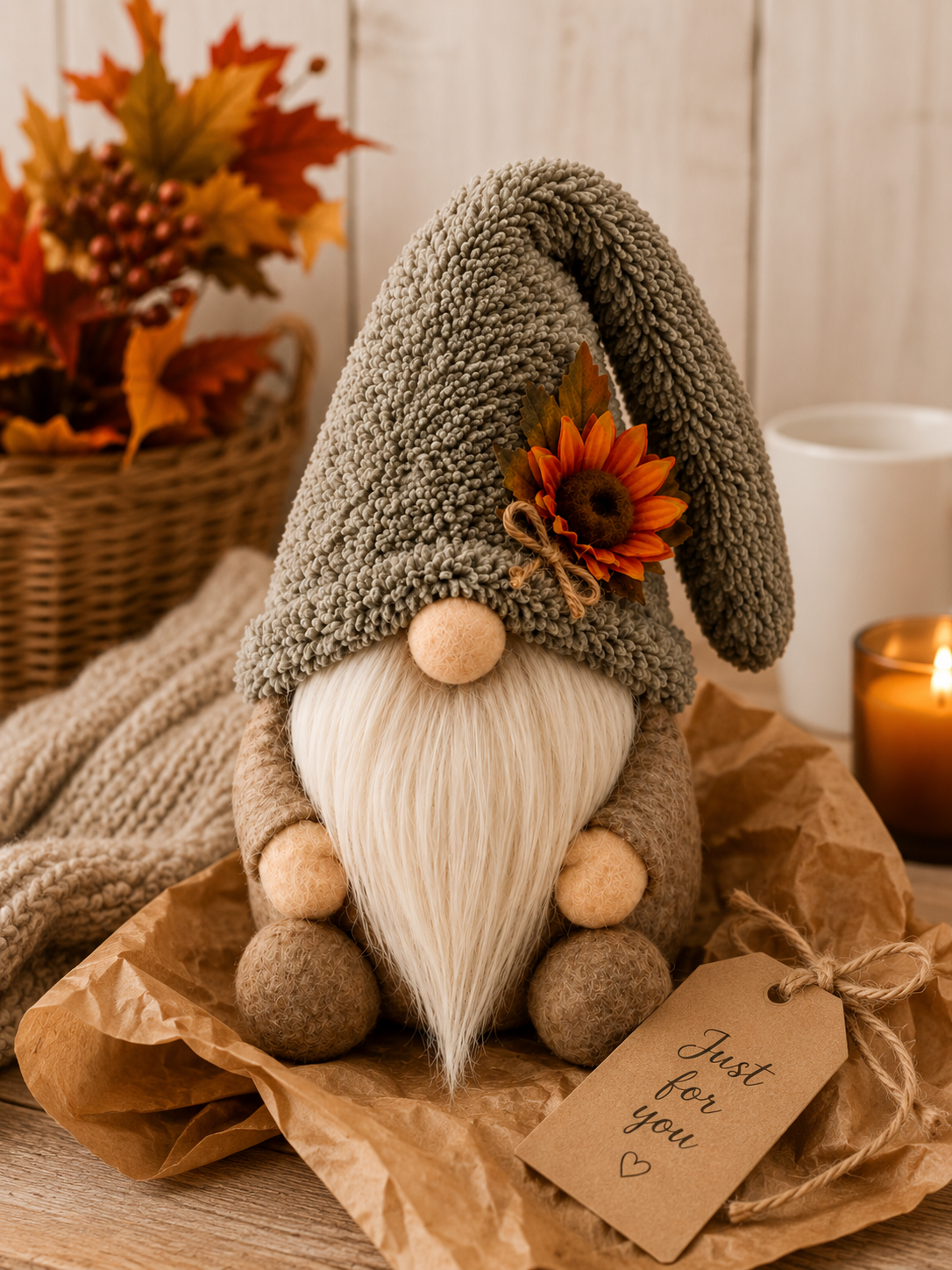 Handmade Autumn Sunflower Gnome