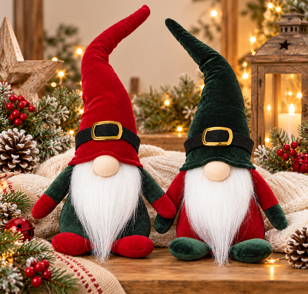Christmas Velvet Gonk Gnome Decoration – Red or Green – 31cm Nordic Santa