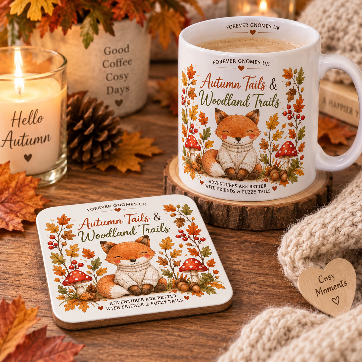 Autumn Fox Coaster | Woodland Fox Gift | Ceramic Coaster | Autumn Home Decor | Cute Fox Gift | Cosy Woodland Decor