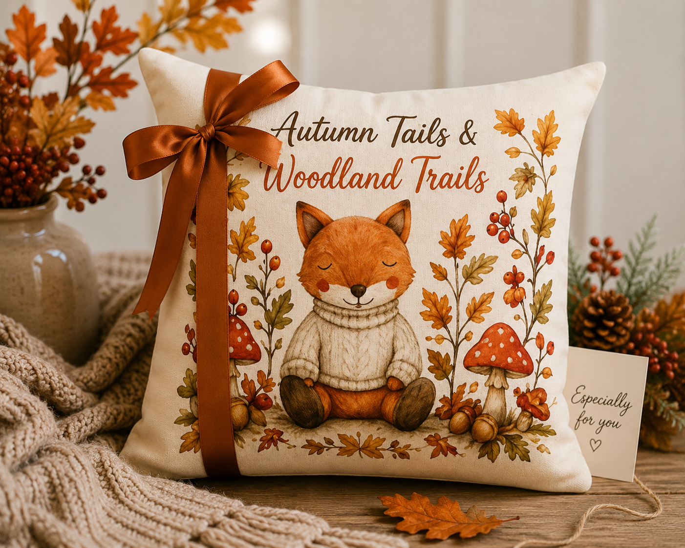 Autumn Tails & Woodland Trails Fox Cushion – 40 x 40cm