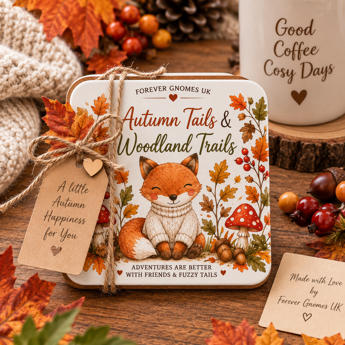 Autumn Fox Coaster | Woodland Fox Gift | Ceramic Coaster | Autumn Home Decor | Cute Fox Gift | Cosy Woodland Decor