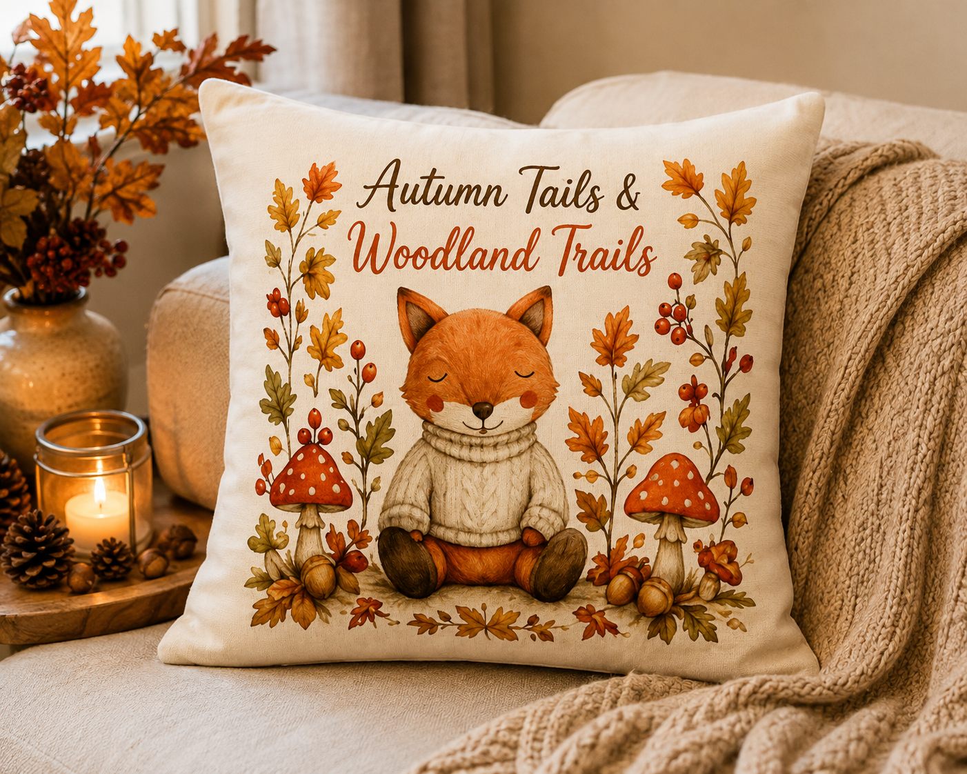 Autumn Tails & Woodland Trails Fox Cushion – 40 x 40cm