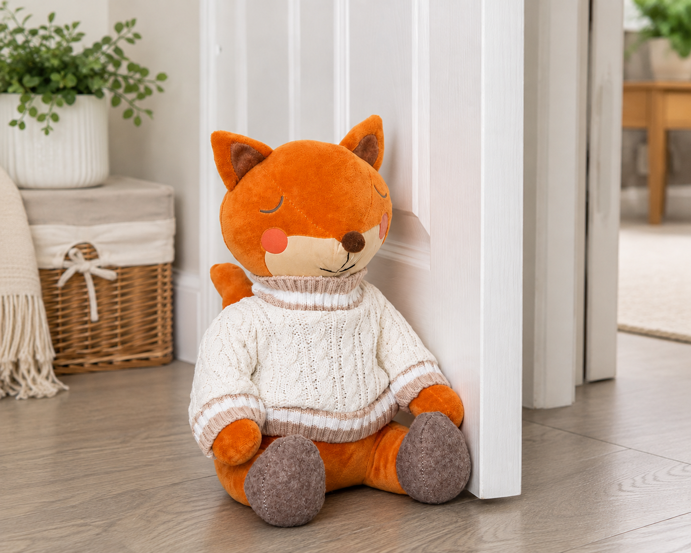 Cosy Fox Fabric Doorstop – Knitted Jumper Woodland Door Stop