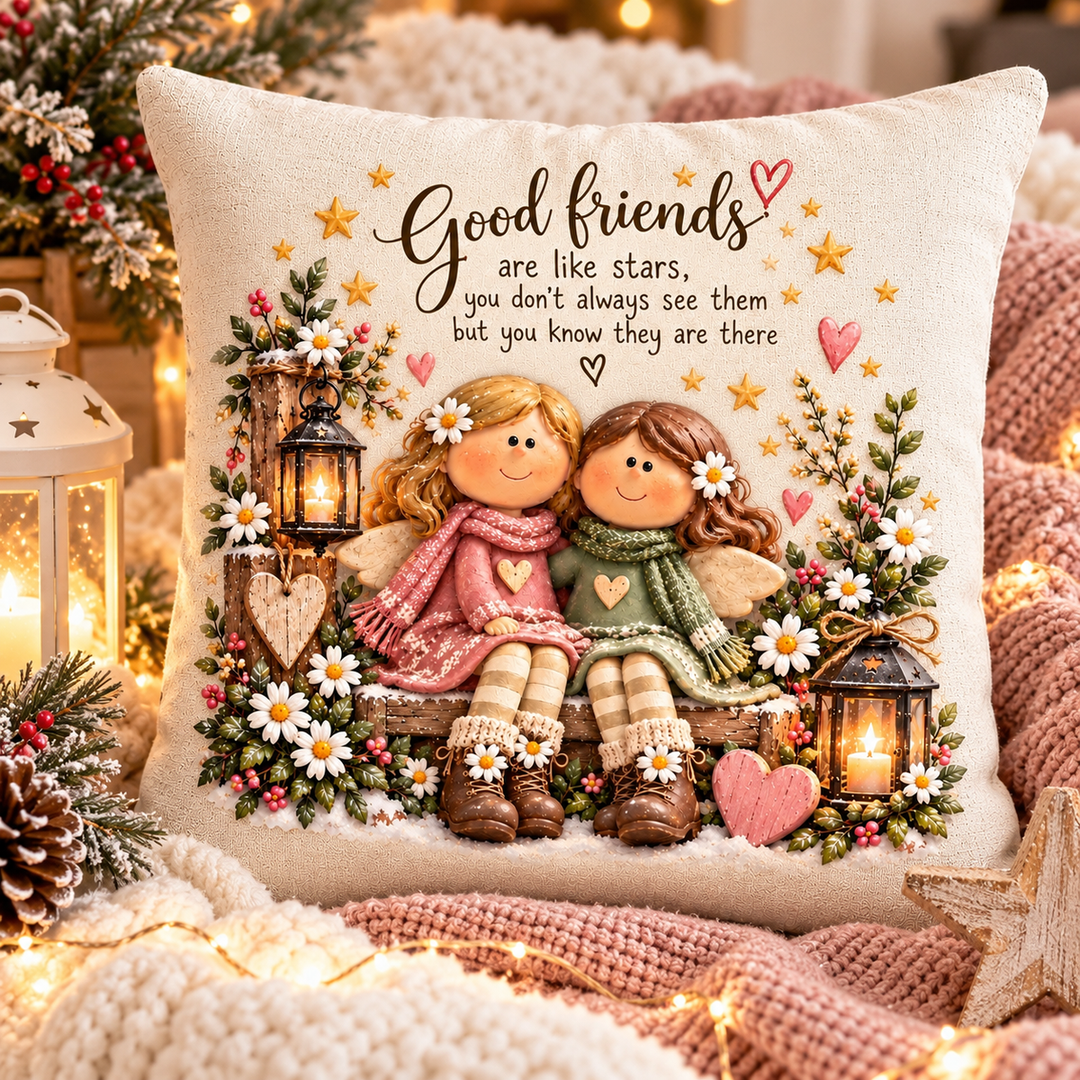 Good Friends Are Like Stars Friendship Cushion | Best Friend Gift | Sentimental Keepsake | Birthday or Thank You Gift | 40x40cm