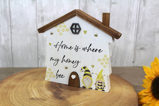 Home is Where My Honey Bee Gnome Wooden House, Gonk Nordic, Swedish Tomte