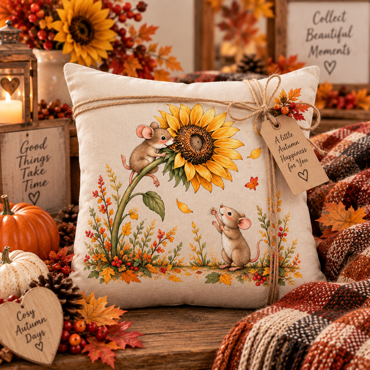 The Sunflower Thief – Autumn Mouse Linen Cushion