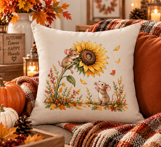 The Sunflower Thief – Autumn Mouse Linen Cushion