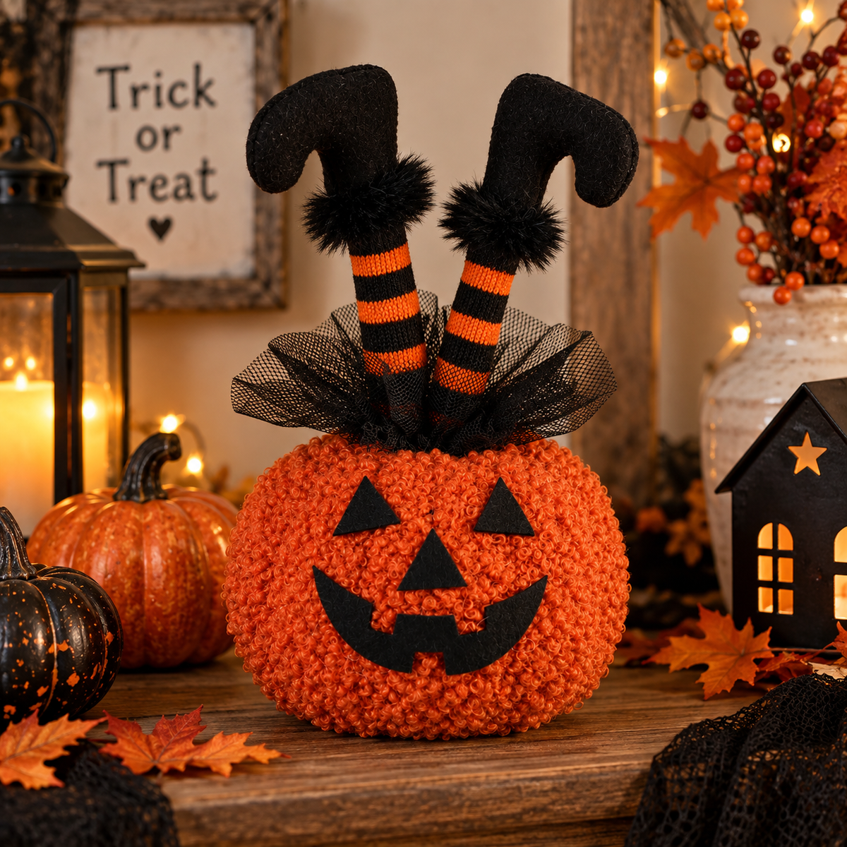 Upside Down Witch Pumpkin Halloween Decoration – 17cm