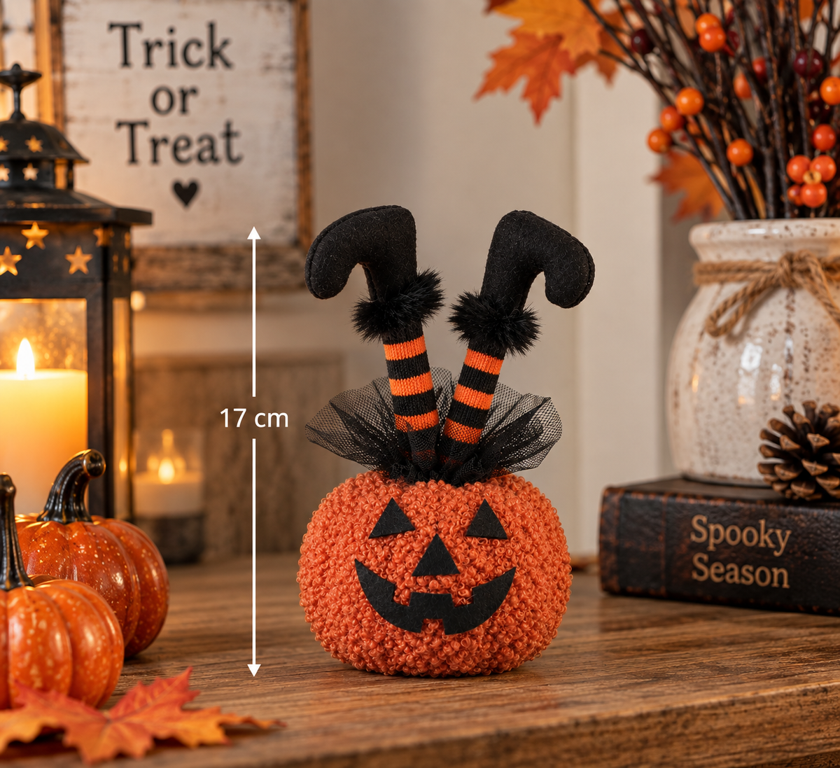 Upside Down Witch Pumpkin Halloween Decoration – 17cm