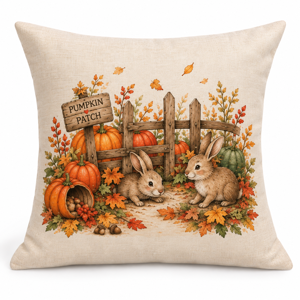 The Great Pumpkin Escape – Autumn Rabbit Cushion