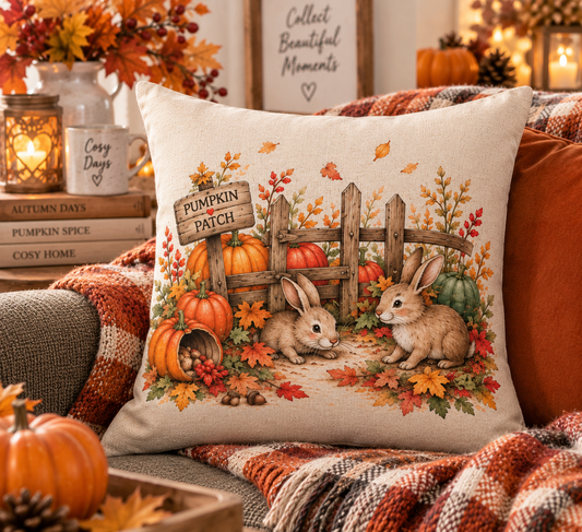The Great Pumpkin Escape – Autumn Rabbit Cushion
