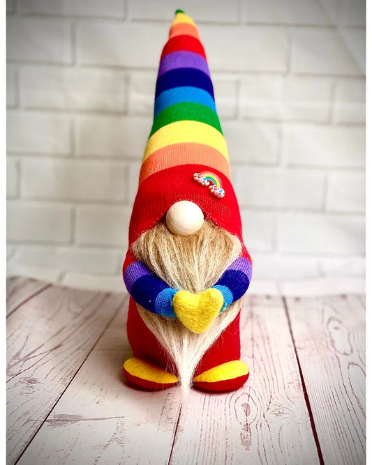 Handmade Rainbow Nordic Gnome With Felt Wool Heart, Gonk, Swedish Tomte