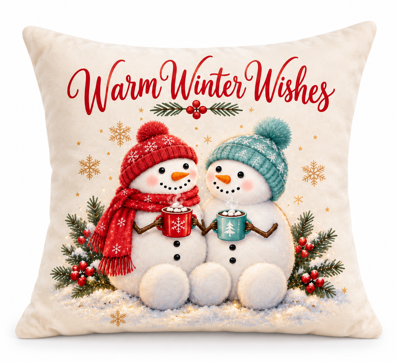 Warm Winter Wishes Snowman Soft Velour Cushion