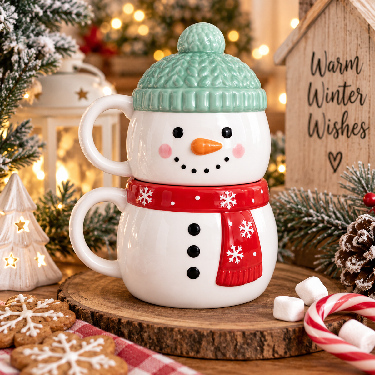 Christmas Snowman Mug Set for Two – Ceramic Hot Chocolate Mugs with Gift Box