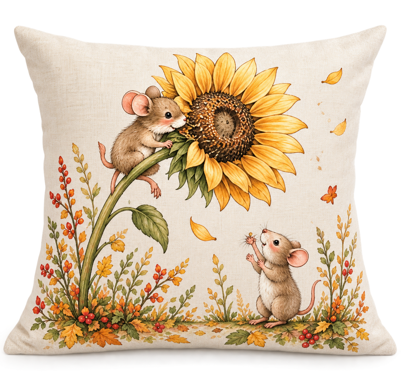 The Sunflower Thief – Autumn Mouse Linen Cushion