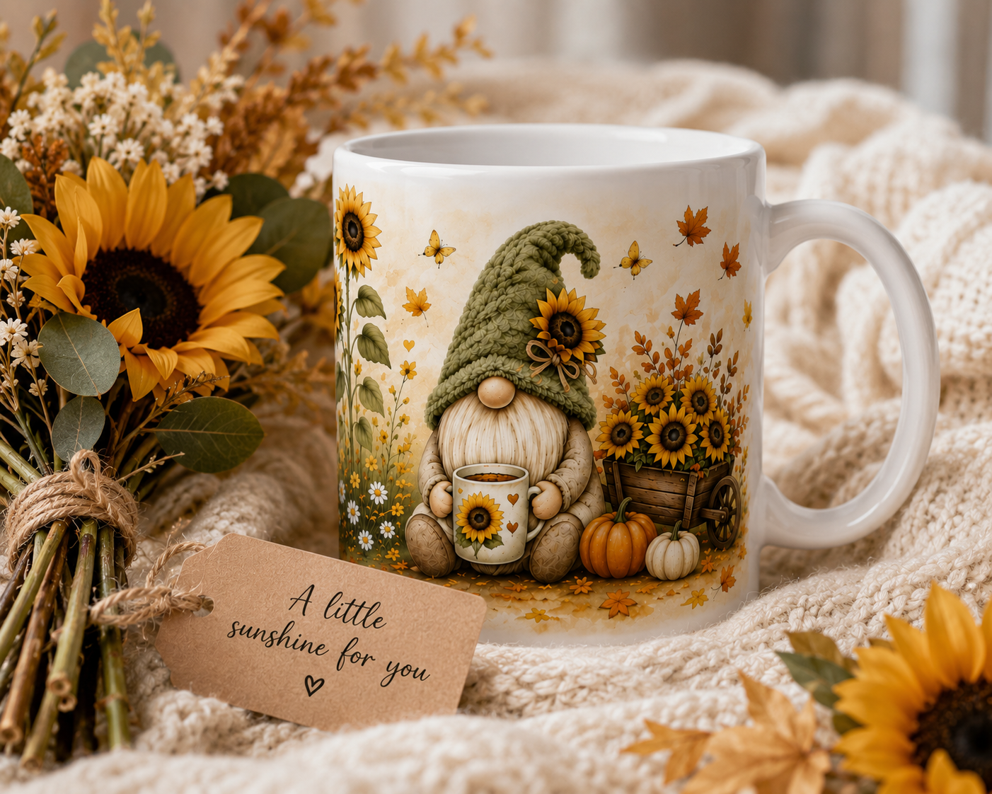 Autumn Sunflower Gnome 11oz Mug