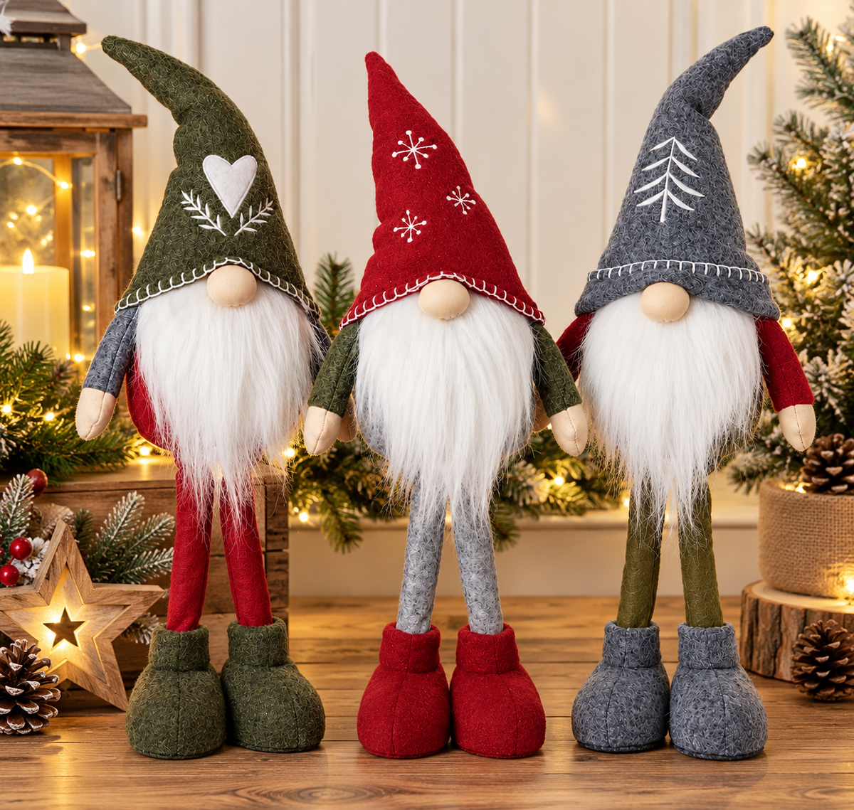 Christmas Nordic Gnome Decoration – Long Legged Standing Gonk – Red, Green or Grey – 57cm Festive Ornament