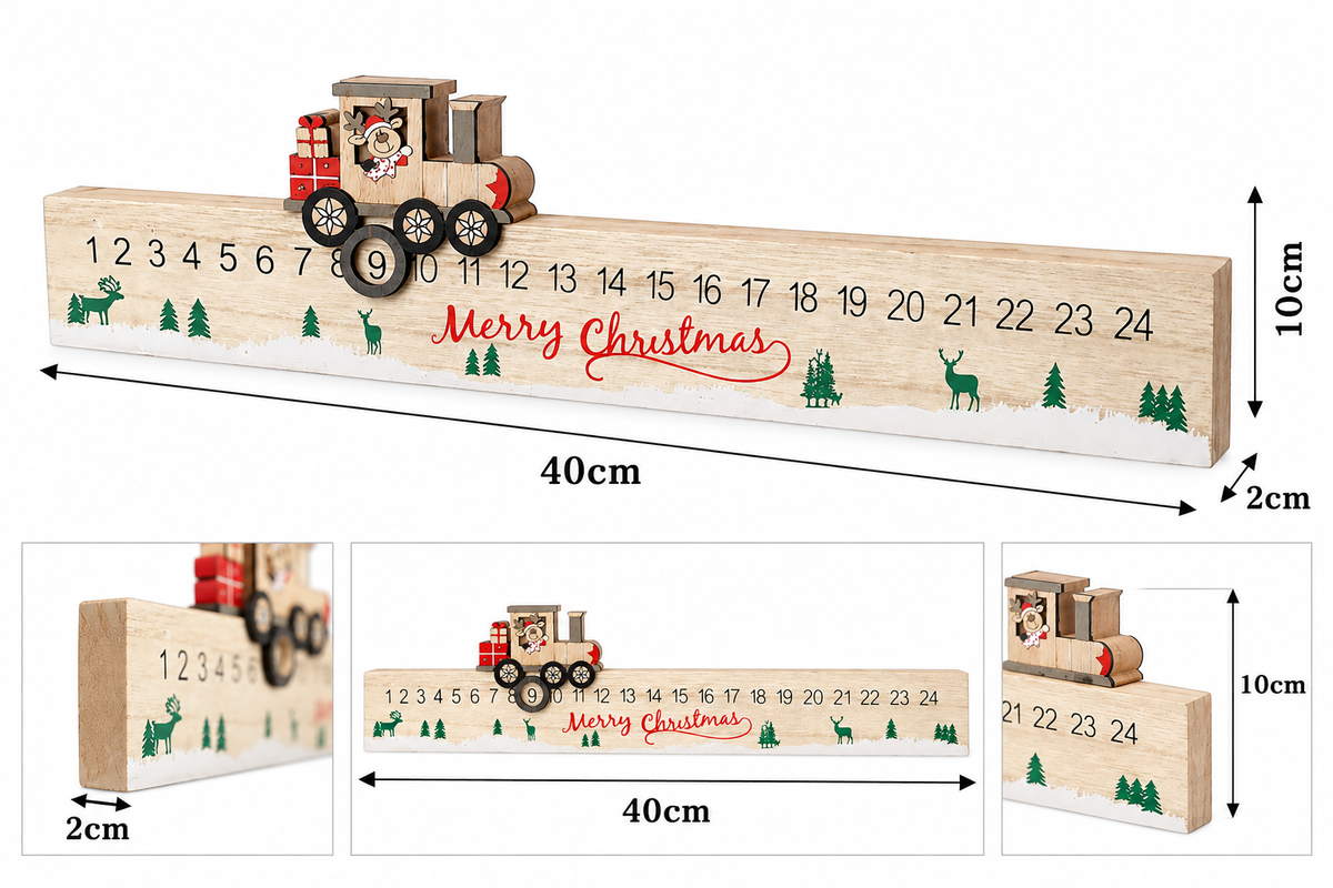Wooden Christmas Countdown Calendar – Reindeer Train Advent Decoration – 40cm