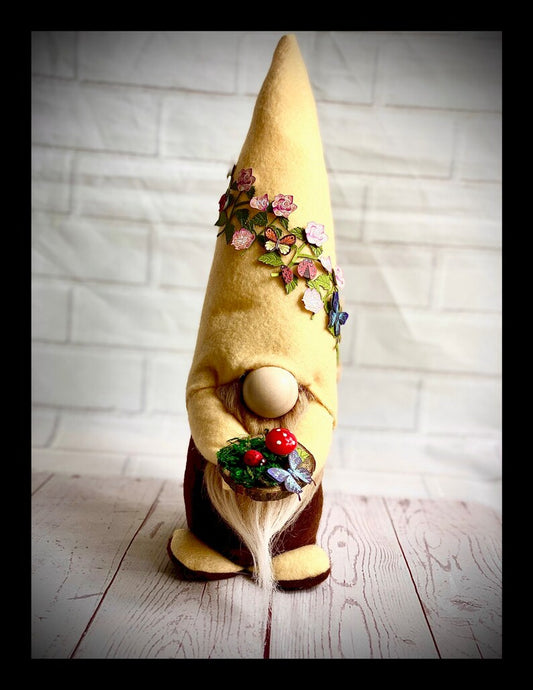 Handmade Woodland Nordic Gnome with Toadstool, Gonk, Swedish Tomte